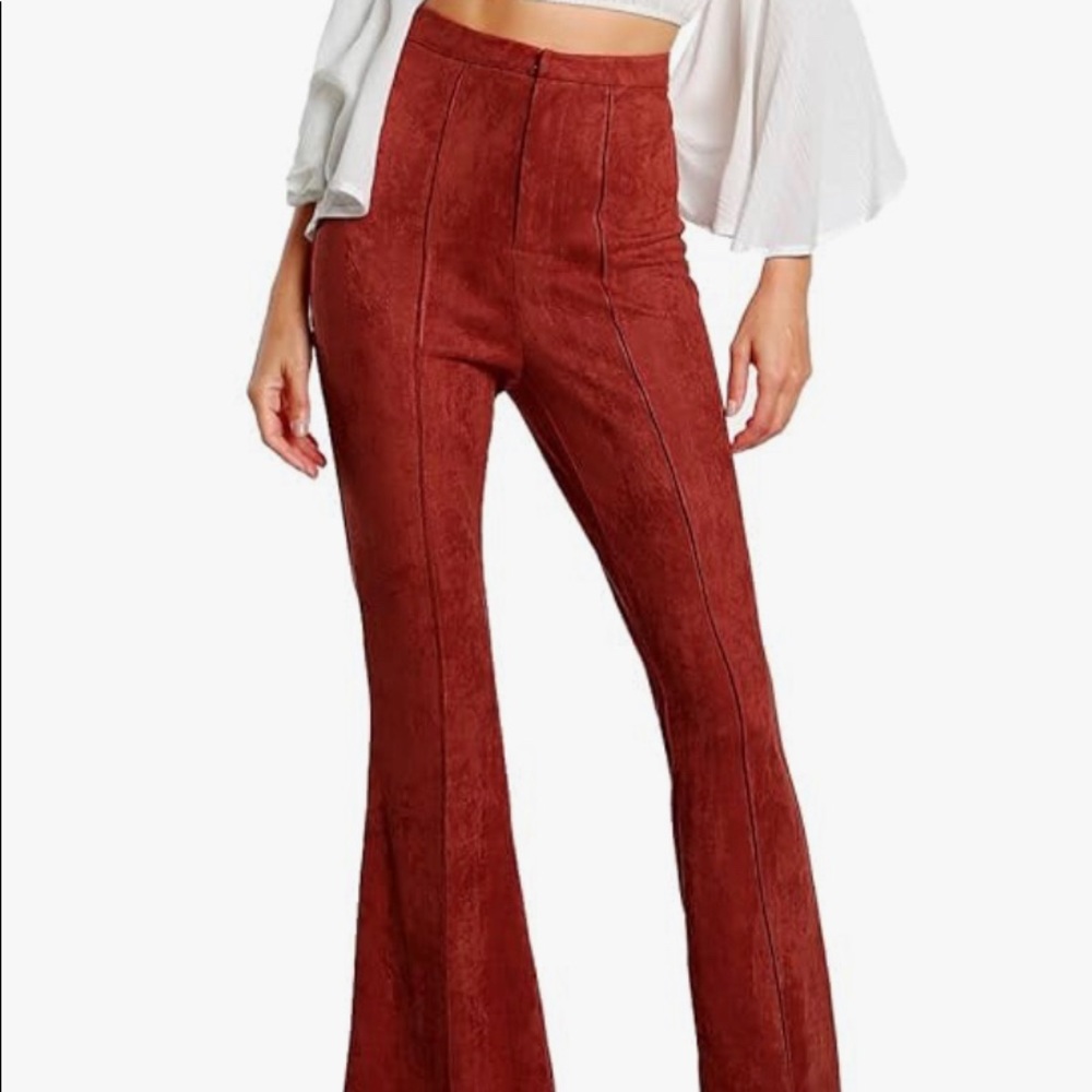MakeMeChic Women's Elastic Waist Solid Flare Pants Stretchy Bell Bottom Trousers